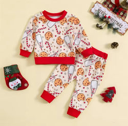 Cookie & Milk Christmas Baby Toddler Top + Pant Set Red