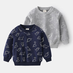 Unhooded Pullover Long Sleeve Blue Grey Cute Boy Sweatshirt