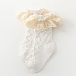 Newborn Toddlers Girls Ruffled Socks Frilly Cotton Ankle Socks with Lacework