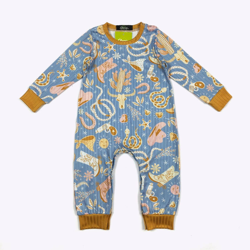 Dusty Blue Western Boy Romper