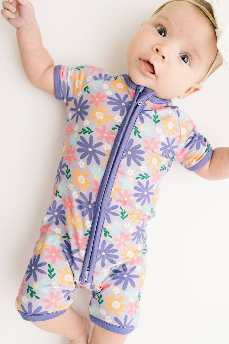 Lavender Blooms Bamboo Short Romper: Newborn