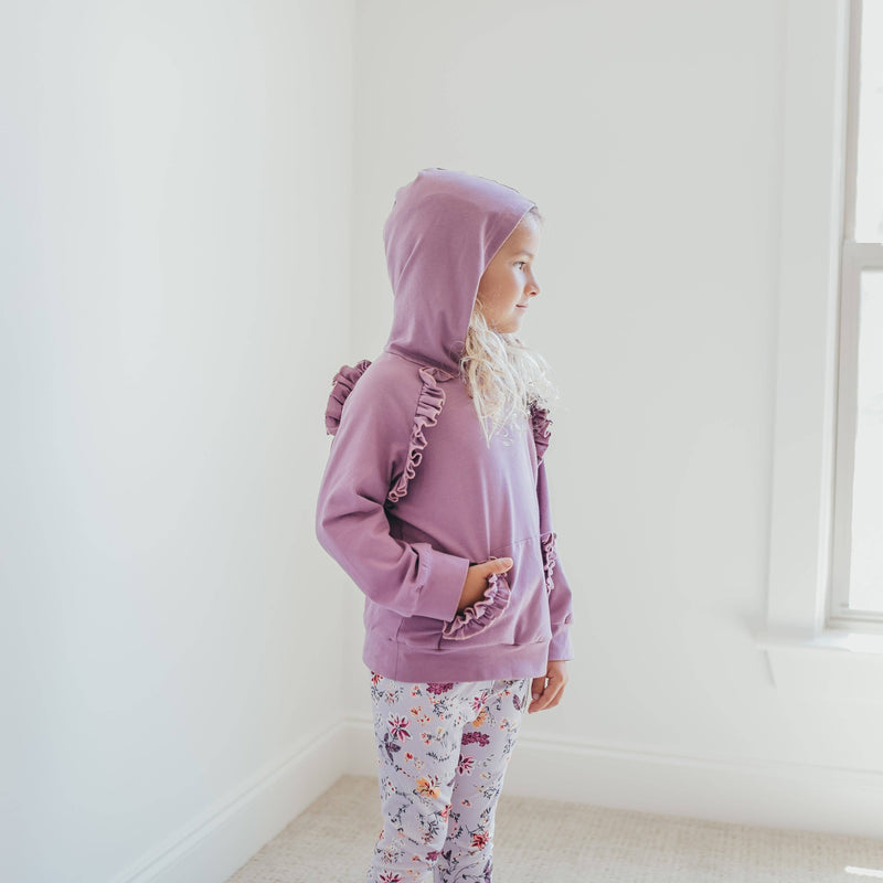 Kids Lavender Floral Ruffle Hoodie Shirt and Leggings Set