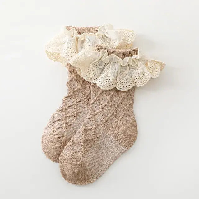 Newborn Toddlers Girls Ruffled Socks Frilly Cotton Ankle Socks with Lacework