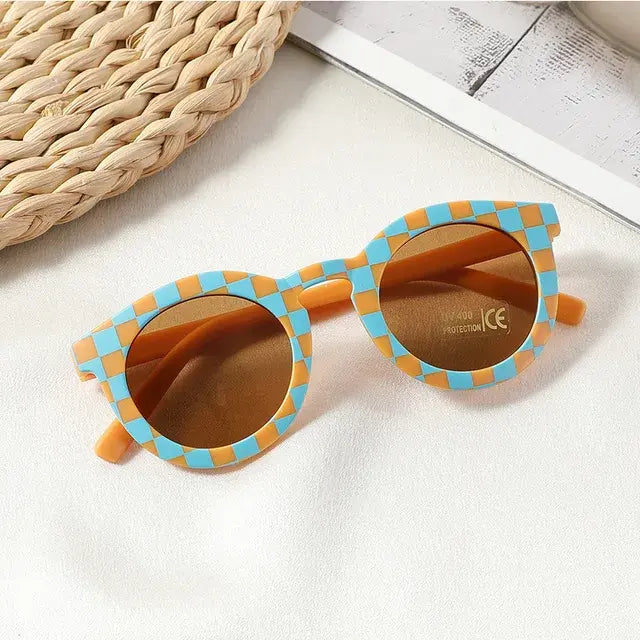 New Arrival 2-10 Years Kids Cute Round Sunglasses Boys Girls Baby Lattice Outdoor Children Fashion Cat Eye White Pink Shades