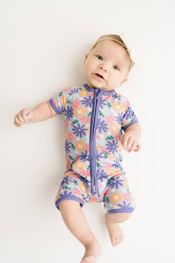 Lavender Blooms Bamboo Short Romper: Newborn