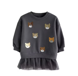 Bear Girls Dresses for Autumn Spring Long Sleeve Party Girls Clothing Baby Toddler