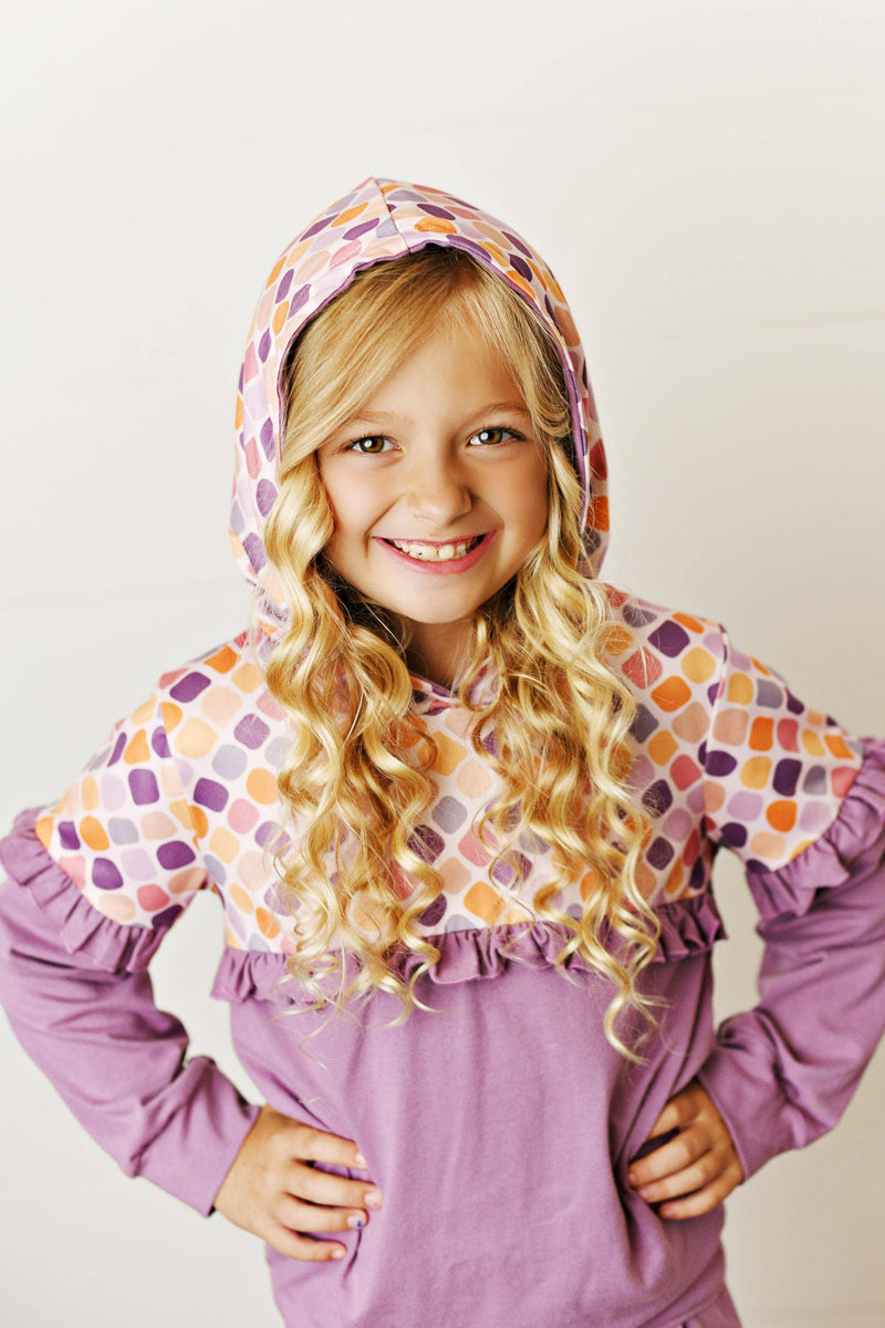 Kids Lavender Ruffle Hooded Sweatshirt Lounge Set