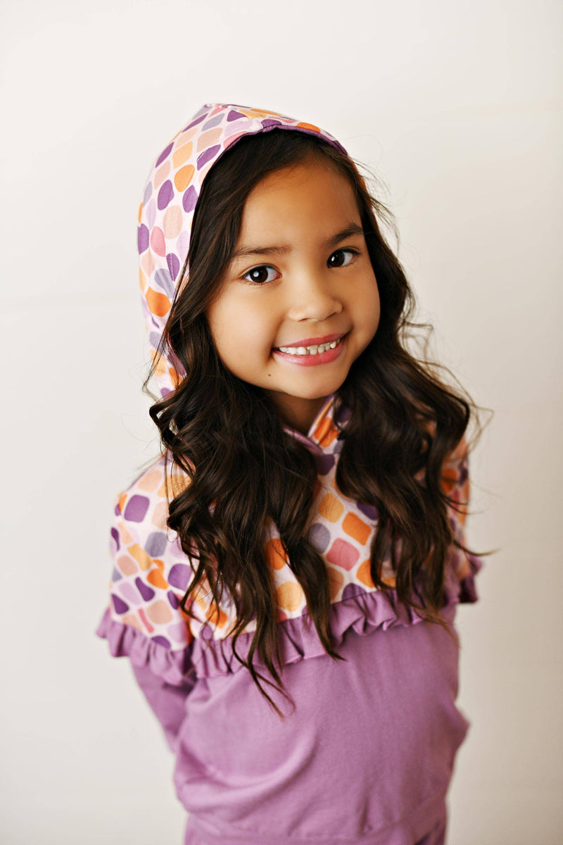 Kids Lavender Ruffle Hooded Sweatshirt Lounge Set