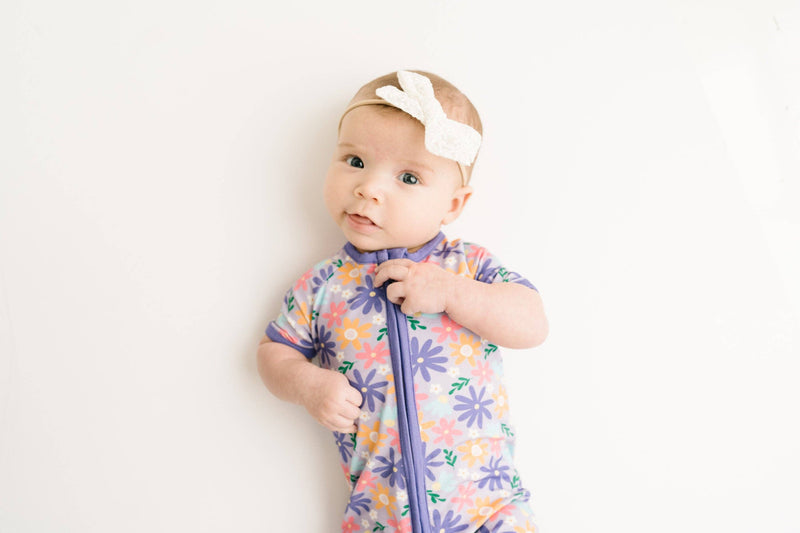 Lavender Blooms Bamboo Short Romper: Newborn