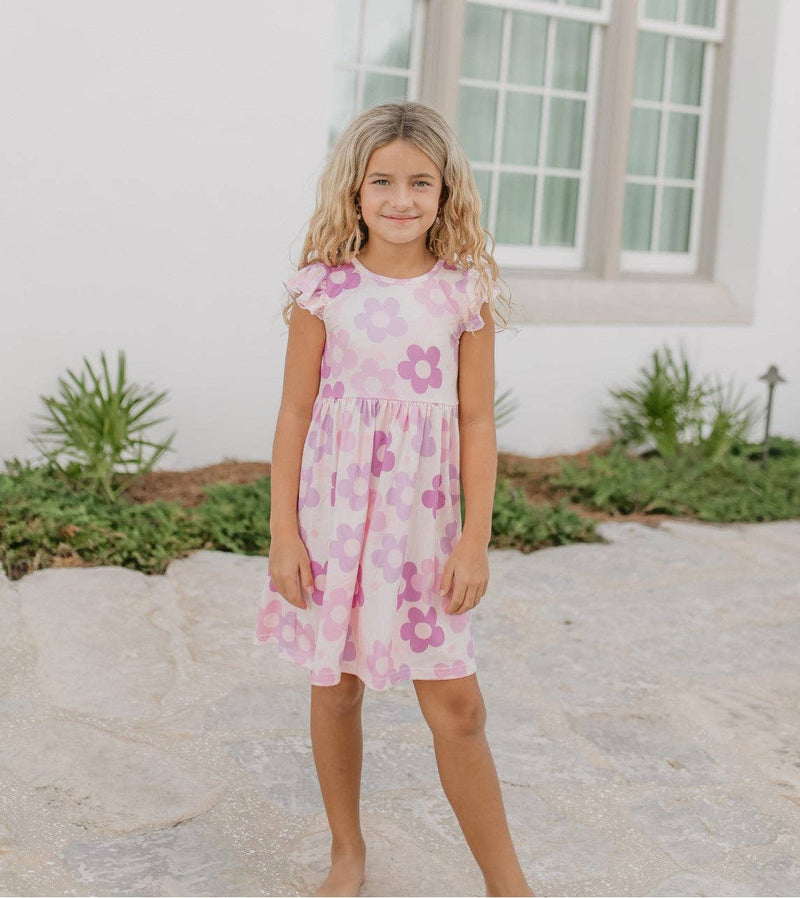 Girls Claire Lavender Retro Flower Spring Summer Twirl Dress