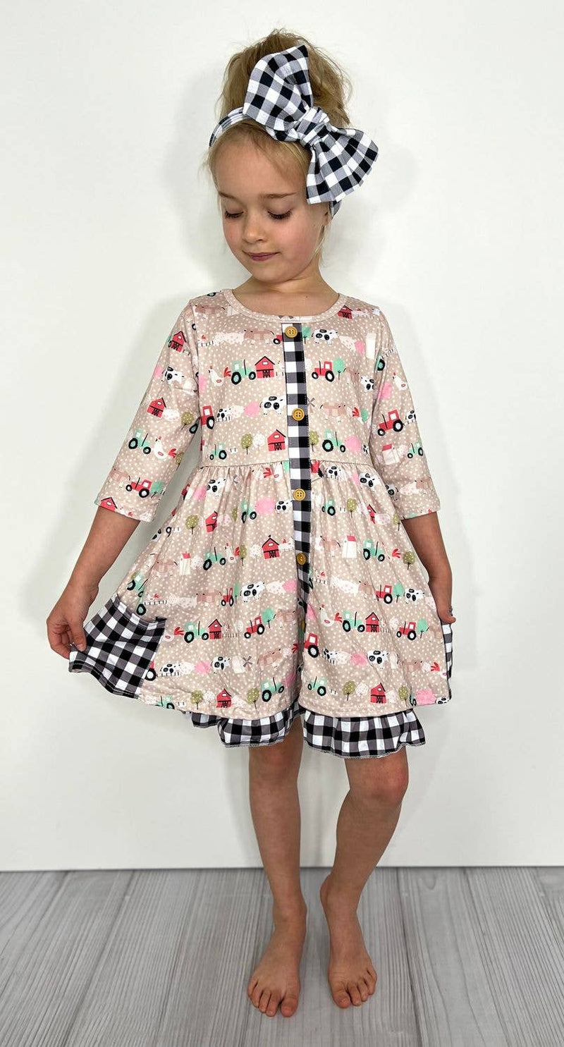 Farm Plaid Girls Dress Toddler Youth