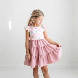 Girls Pink Check Retro Swiss Dot Spring Easter Dress