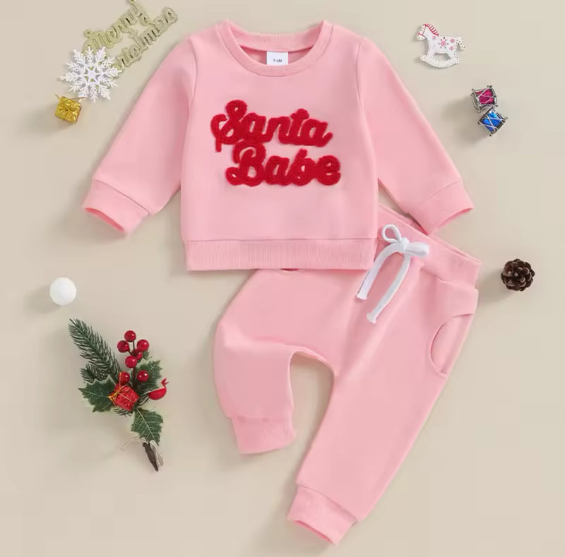 Santa Babe Pink Red Toddler Baby Girl Set