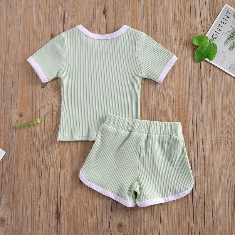 Ribbed 0-3Years Toddler Baby Girl 2Pcs Clothing Set Short Sleeveless O-Neck Solid Top Shorts Summer Clothes