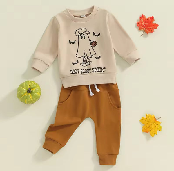 Boot Scoot Spooky Boys Halloween Set Ghost Long Sleeve