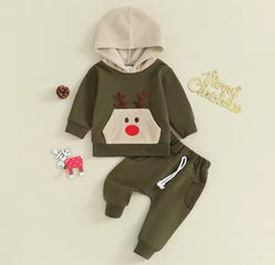 Reindeer Boy Baby Toddler Hoodie + Pant Set Christmas