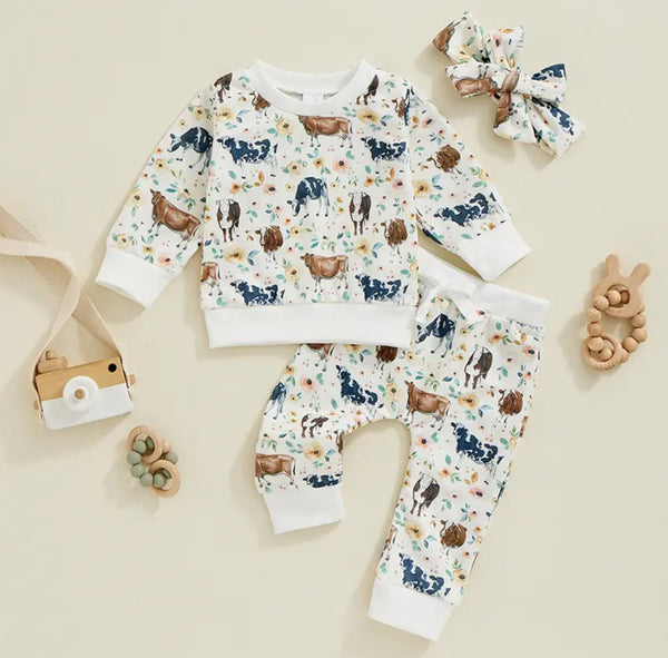 Cow Western Baby Toddler Girl Set