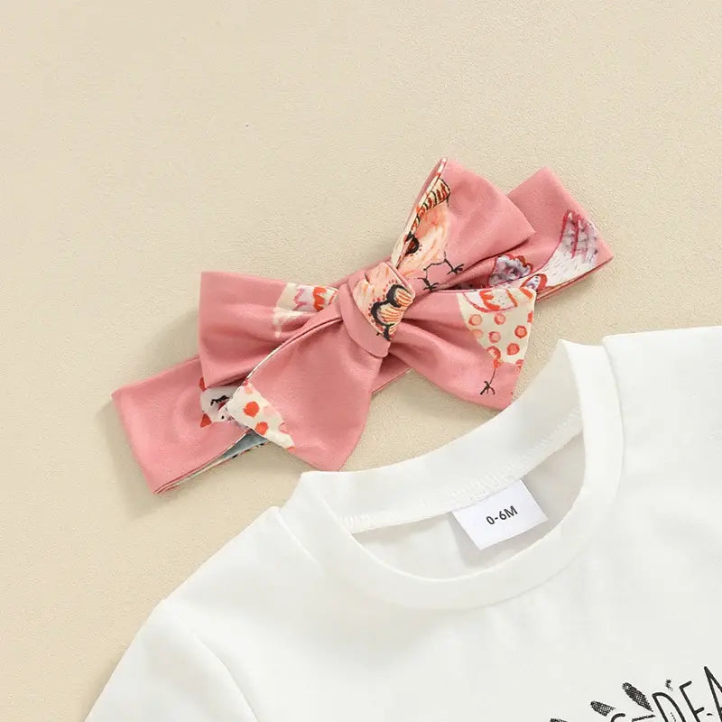 Fashion Summer Newborn Baby Girls Clothing Sets Chicken Letter Print Short Sleeve T-Shirts Flare Pants Headband Casual Outfits