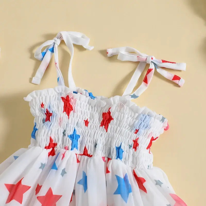 0-5Years Baby Kids Girl’s Slip Dress Independence Day Sleeveless Stars Print Pleated Summer A-line Dress