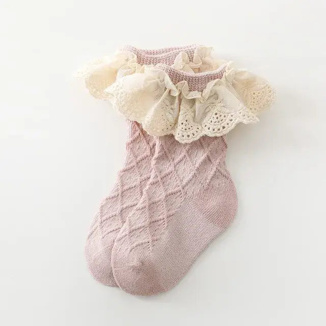 Newborn Toddlers Girls Ruffled Socks Frilly Cotton Ankle Socks with Lacework