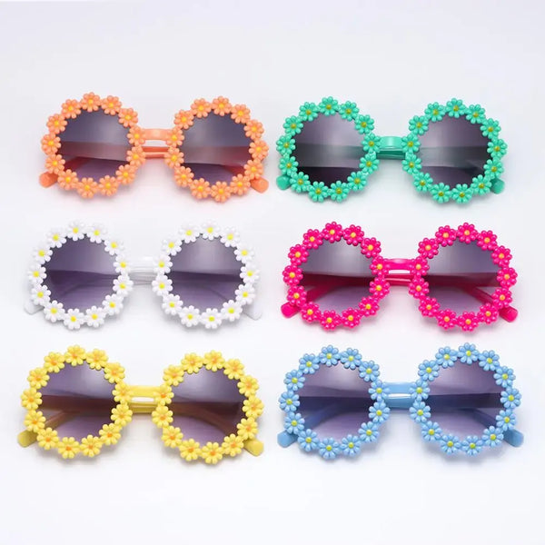 Round Flower Sunglasses for Kids Cute Daisy Sunglasses Children Outdoor Sun Protection Shades Fashion Funny Party Eyewear