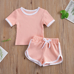 Ribbed 0-3Years Toddler Baby Girl 2Pcs Clothing Set Short Sleeveless O-Neck Solid Top Shorts Summer Clothes