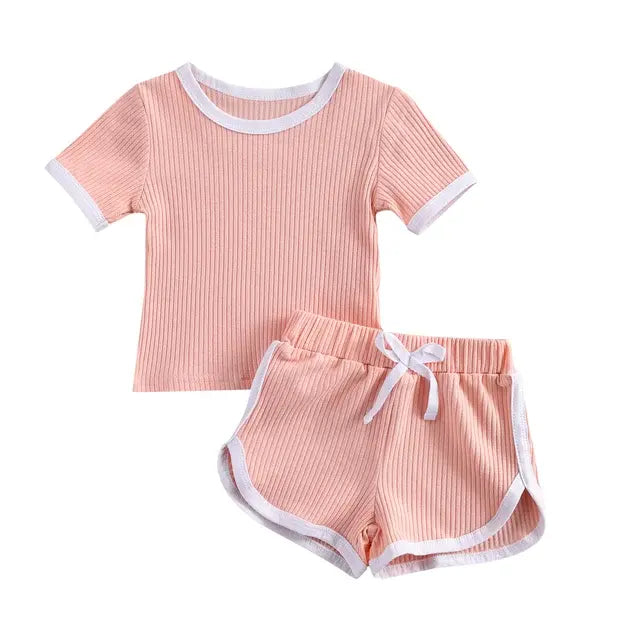 Ribbed 0-3Years Toddler Baby Girl 2Pcs Clothing Set Short Sleeveless O-Neck Solid Top Shorts Summer Clothes