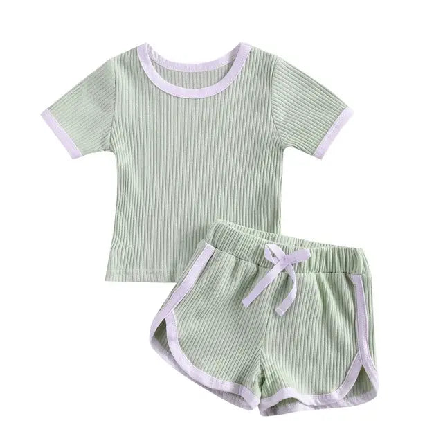 Ribbed 0-3Years Toddler Baby Girl 2Pcs Clothing Set Short Sleeveless O-Neck Solid Top Shorts Summer Clothes