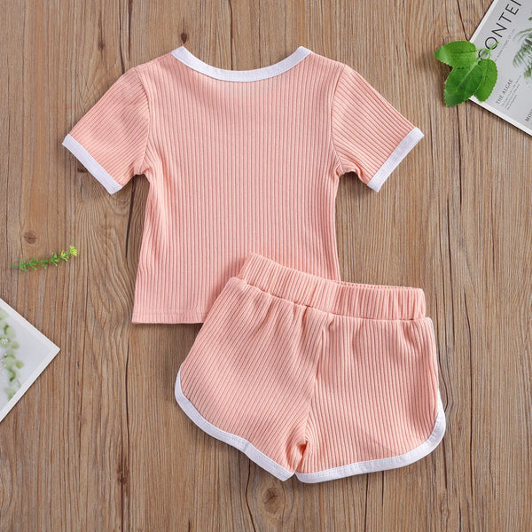 Ribbed 0-3Years Toddler Baby Girl 2Pcs Clothing Set Short Sleeveless O-Neck Solid Top Shorts Summer Clothes