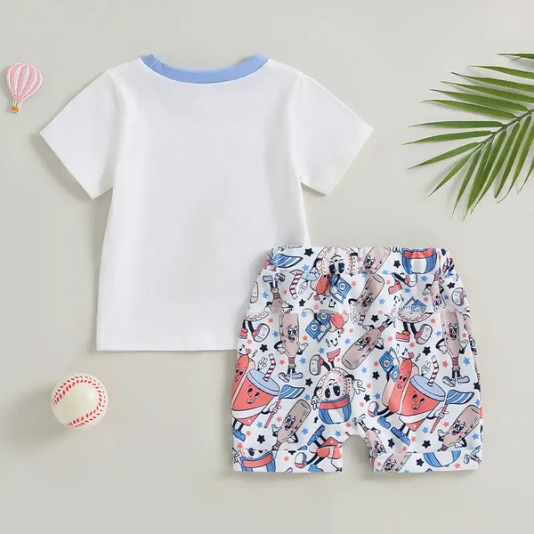 Fashion Summer Toddler Kids Baby Boys Clothes Sets Baseball Letter Print Short Sleeve O-neck T-shirts+Drawstring Shorts