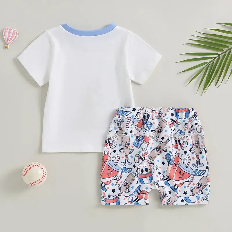 Fashion Summer Toddler Kids Baby Boys Clothes Sets Baseball Letter Print Short Sleeve O-neck T-shirts+Drawstring Shorts