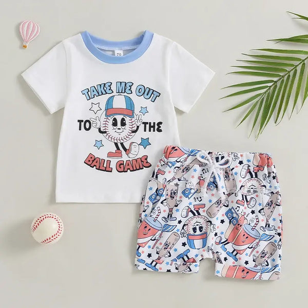 Fashion Summer Toddler Kids Baby Boys Clothes Sets Baseball Letter Print Short Sleeve O-neck T-shirts+Drawstring Shorts