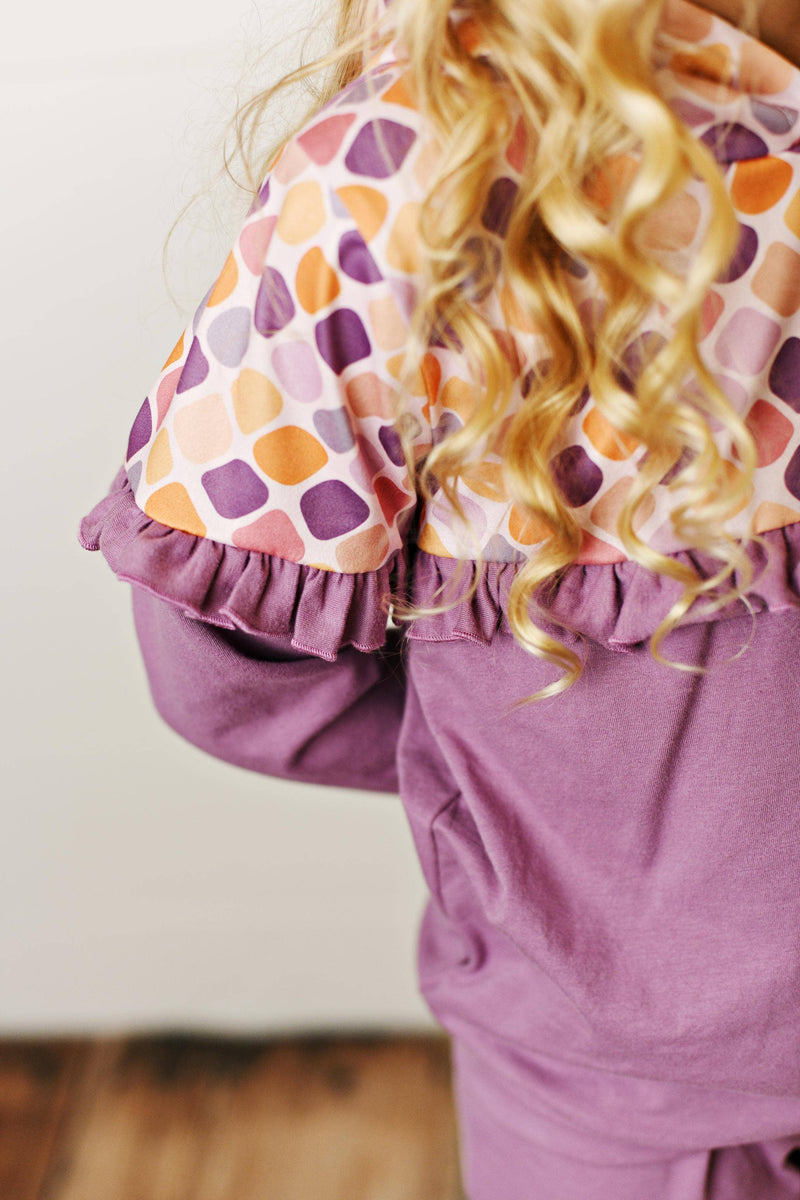 Kids Lavender Ruffle Hooded Sweatshirt Lounge Set