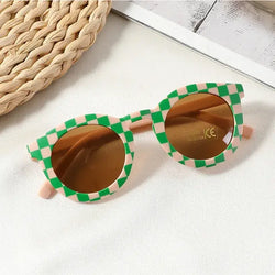 New Arrival 2-10 Years Kids Cute Round Sunglasses Boys Girls Baby Lattice Outdoor Children Fashion Cat Eye White Pink Shades