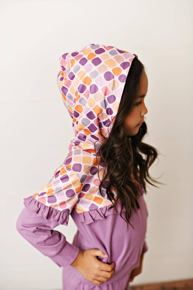 Kids Lavender Ruffle Hooded Sweatshirt Lounge Set