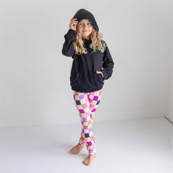 Kids Dark Gray Ruffle Hoodie & Checkered Leggings Fall Set