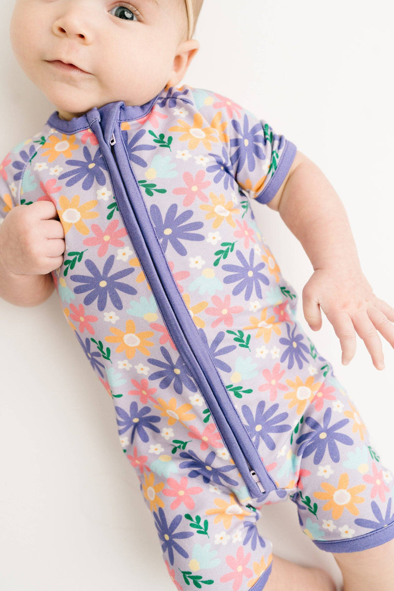 Lavender Blooms Bamboo Short Romper: Newborn