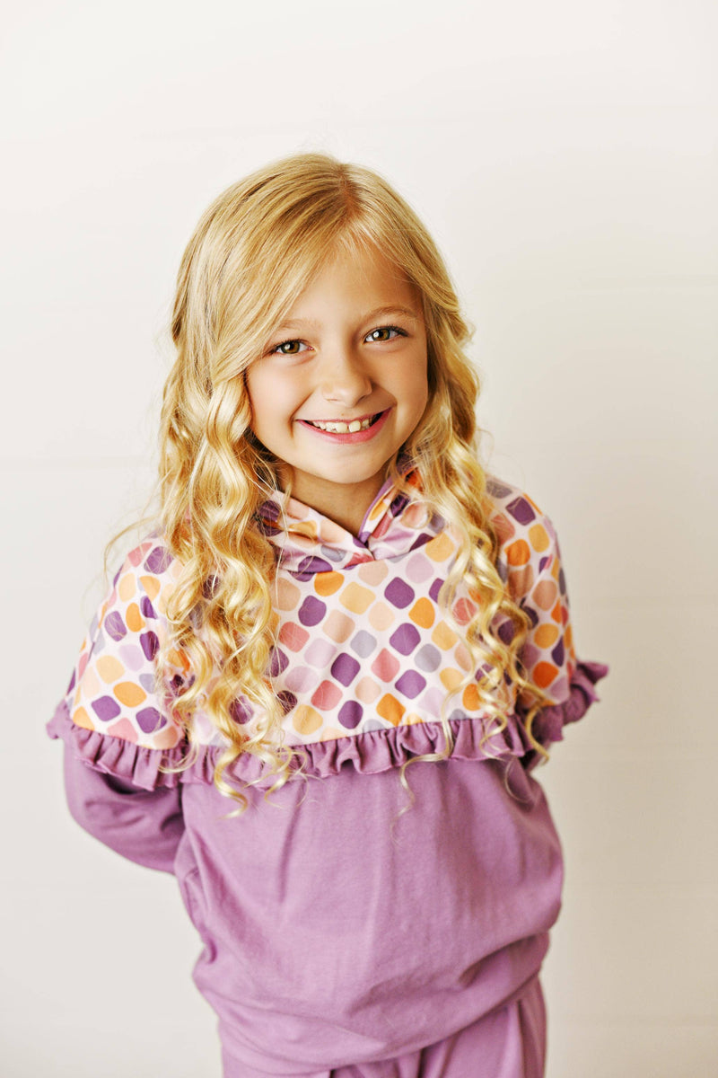 Kids Lavender Ruffle Hooded Sweatshirt Lounge Set