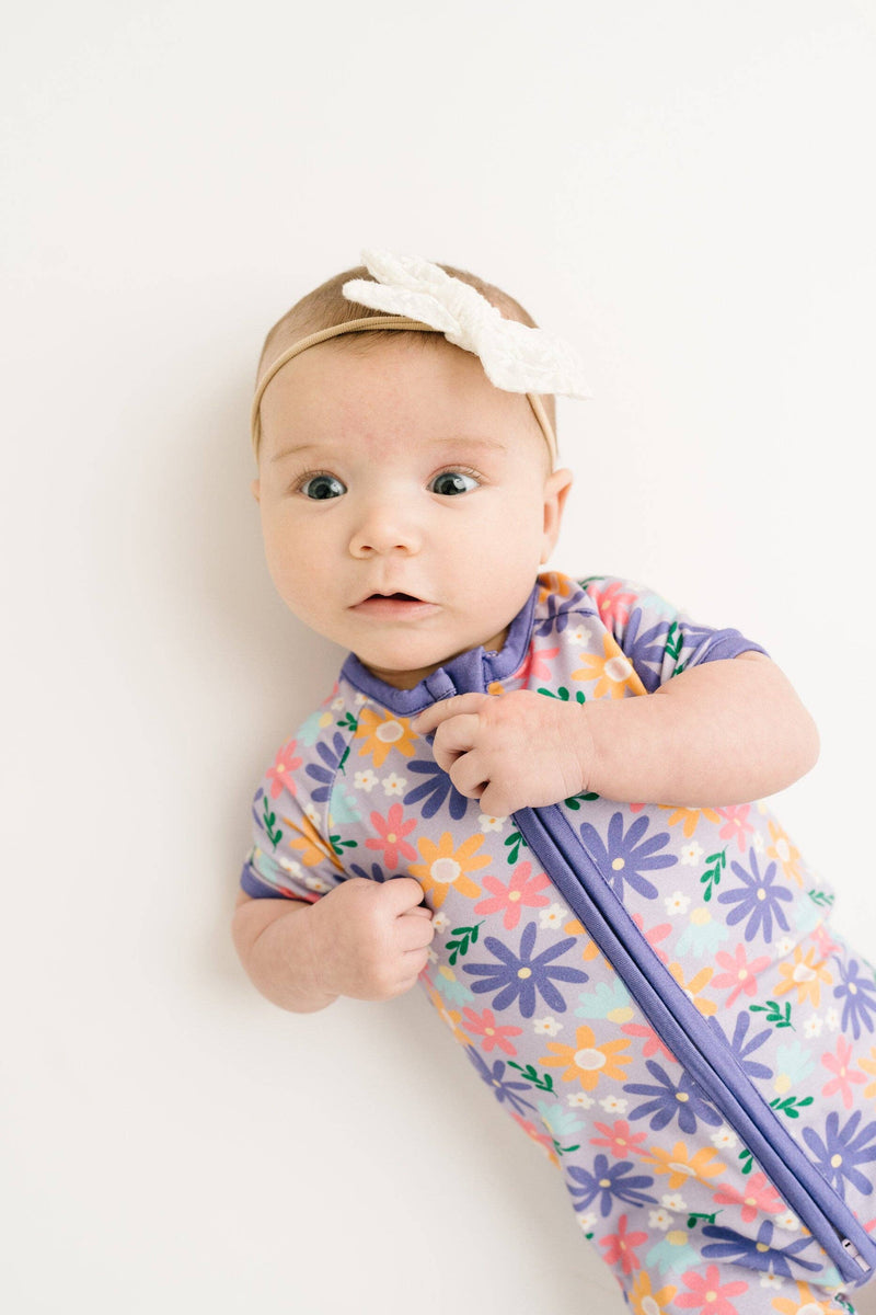 Lavender Blooms Bamboo Short Romper: Newborn