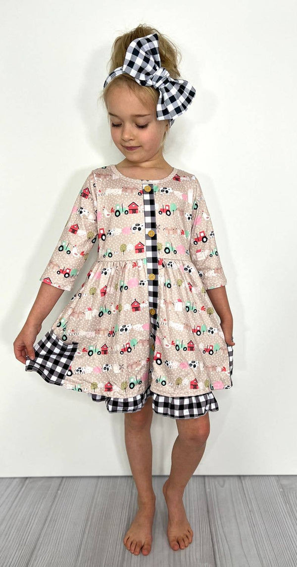 Farm Plaid Girls Dress Toddler Youth