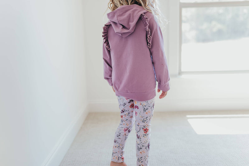 Kids Lavender Floral Ruffle Hoodie Shirt and Leggings Set