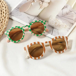 New Arrival 2-10 Years Kids Cute Round Sunglasses Boys Girls Baby Lattice Outdoor Children Fashion Cat Eye White Pink Shades