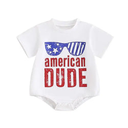 Independence Day Newborn Baby Boys Rompers Clothes Letter Sunglass Print Short Sleeve Round Neck Romper Jumpsuits Overalls