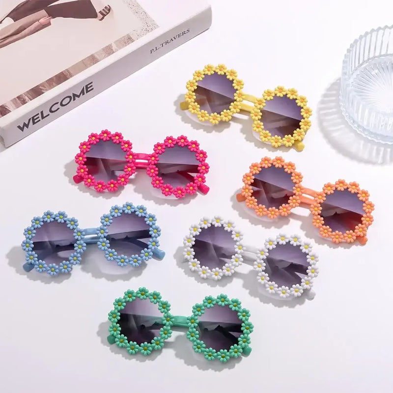 Round Flower Sunglasses for Kids Cute Daisy Sunglasses Children Outdoor Sun Protection Shades Fashion Funny Party Eyewear