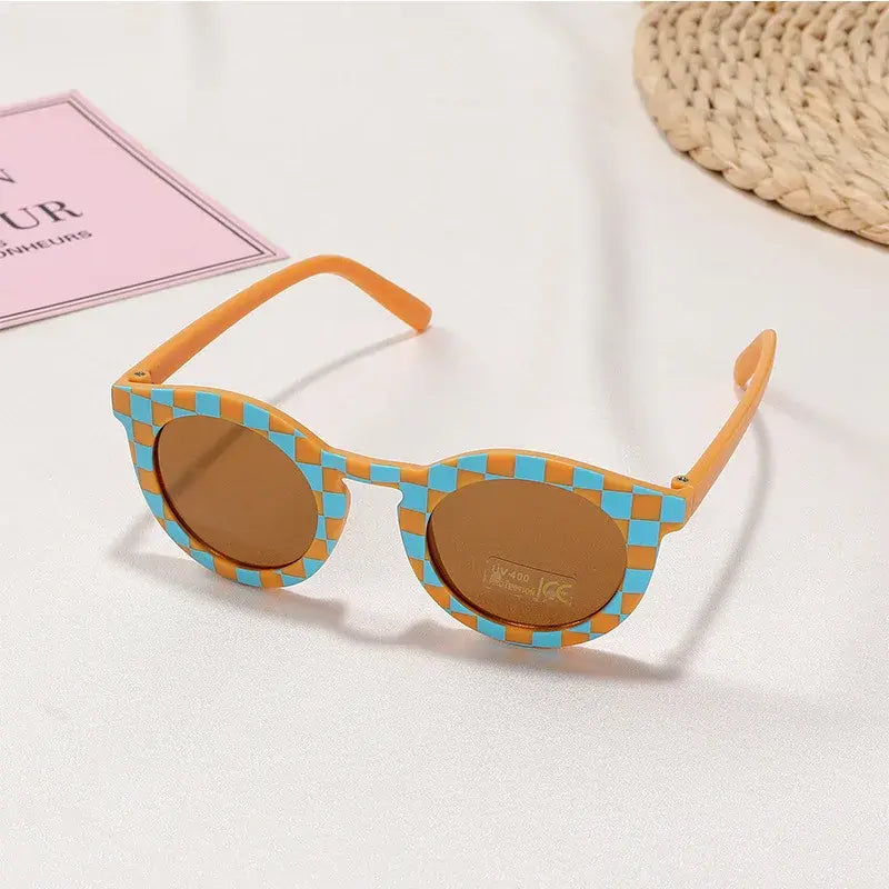 New Arrival 2-10 Years Kids Cute Round Sunglasses Boys Girls Baby Lattice Outdoor Children Fashion Cat Eye White Pink Shades