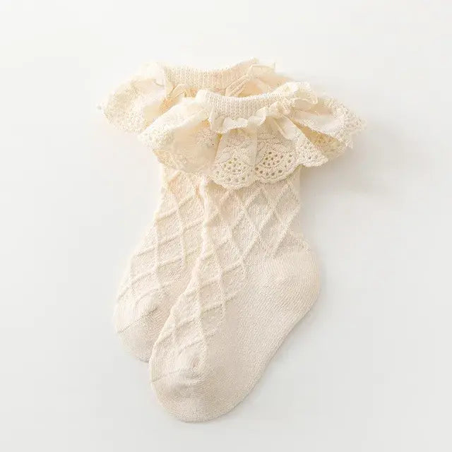 Newborn Toddlers Girls Ruffled Socks Frilly Cotton Ankle Socks with Lacework