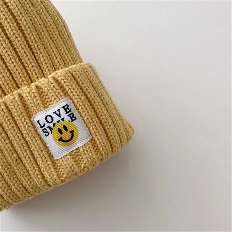 Baby Toddler Ribbed Knit Smile Face Beanie "LOVE SMILE"