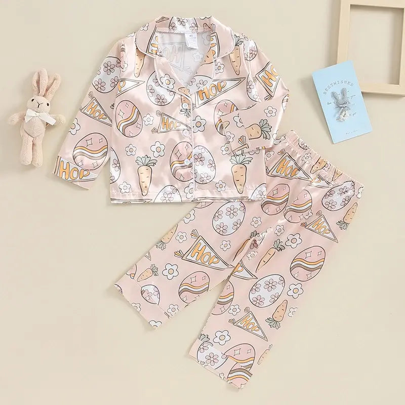 Boy Girl Easter Pajamas Set Bunny/Carrot Egg Pattern