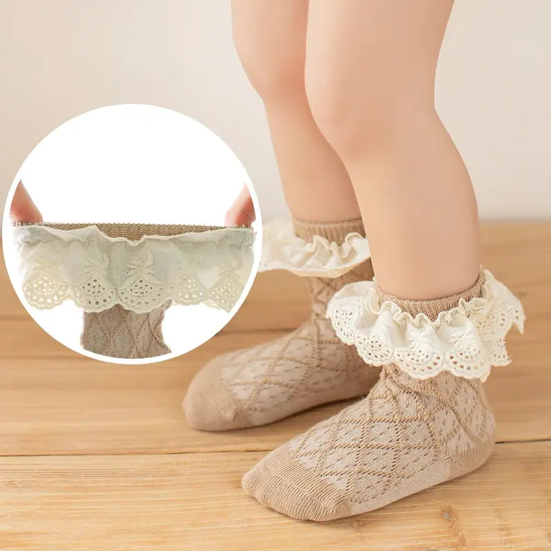 Newborn Toddlers Girls Ruffled Socks Frilly Cotton Ankle Socks with Lacework