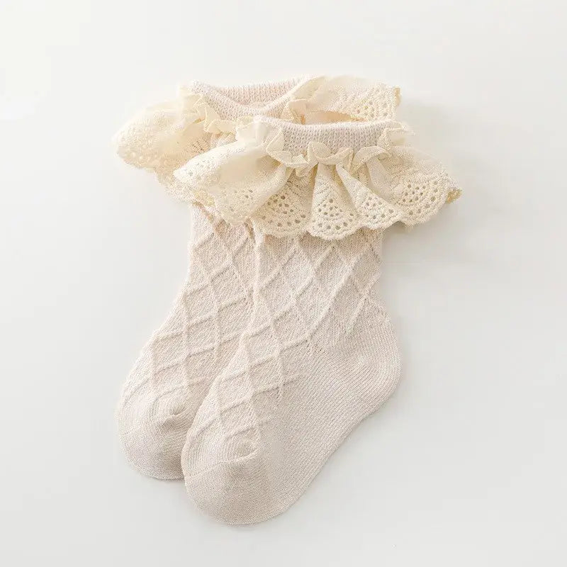 Newborn Toddlers Girls Ruffled Socks Frilly Cotton Ankle Socks with Lacework